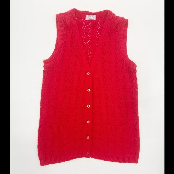 Vintage 60s 70s Red Knit Sweater Vest Sears M L - Picture 3 of 6